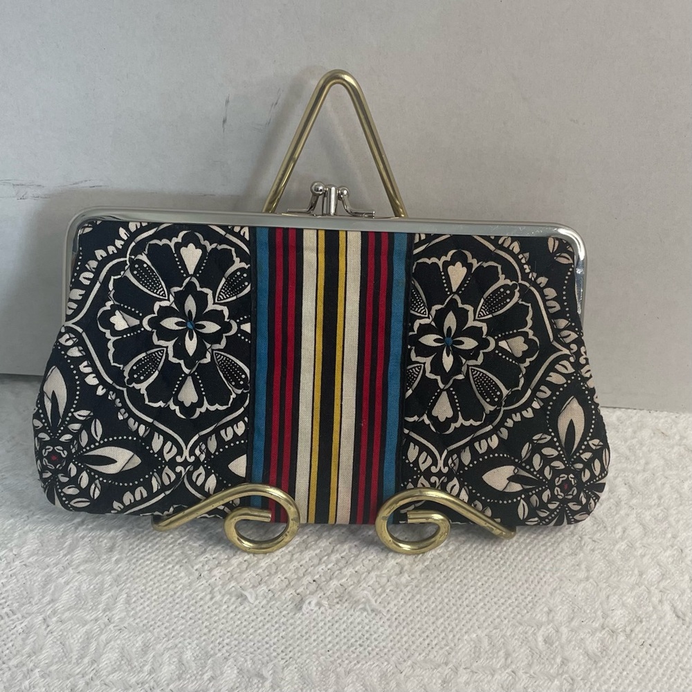 Vera Bradley Black Floral Wallet with Multicolor‎ Stripe~~